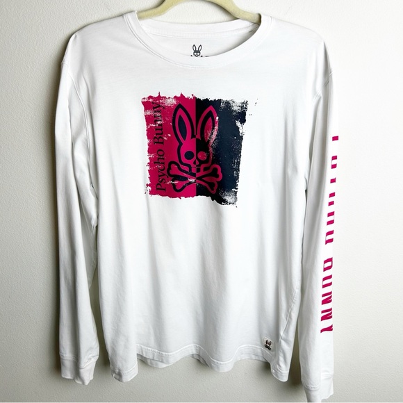 Psycho Bunny Men's White Coniston Crew neck long sleeve graphic tee size: L - Picture 2 of 8